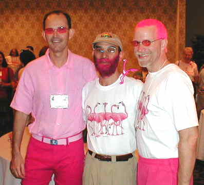 Flamingo Man and his flock